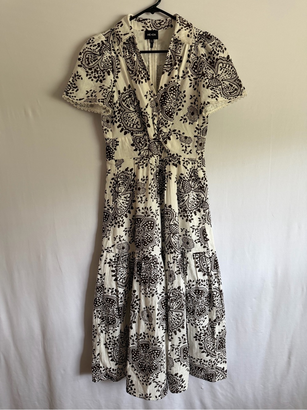 ME + EM Cheesecloth In Full Bloom Print Maxi Dress Soft White/Brown Sz 0